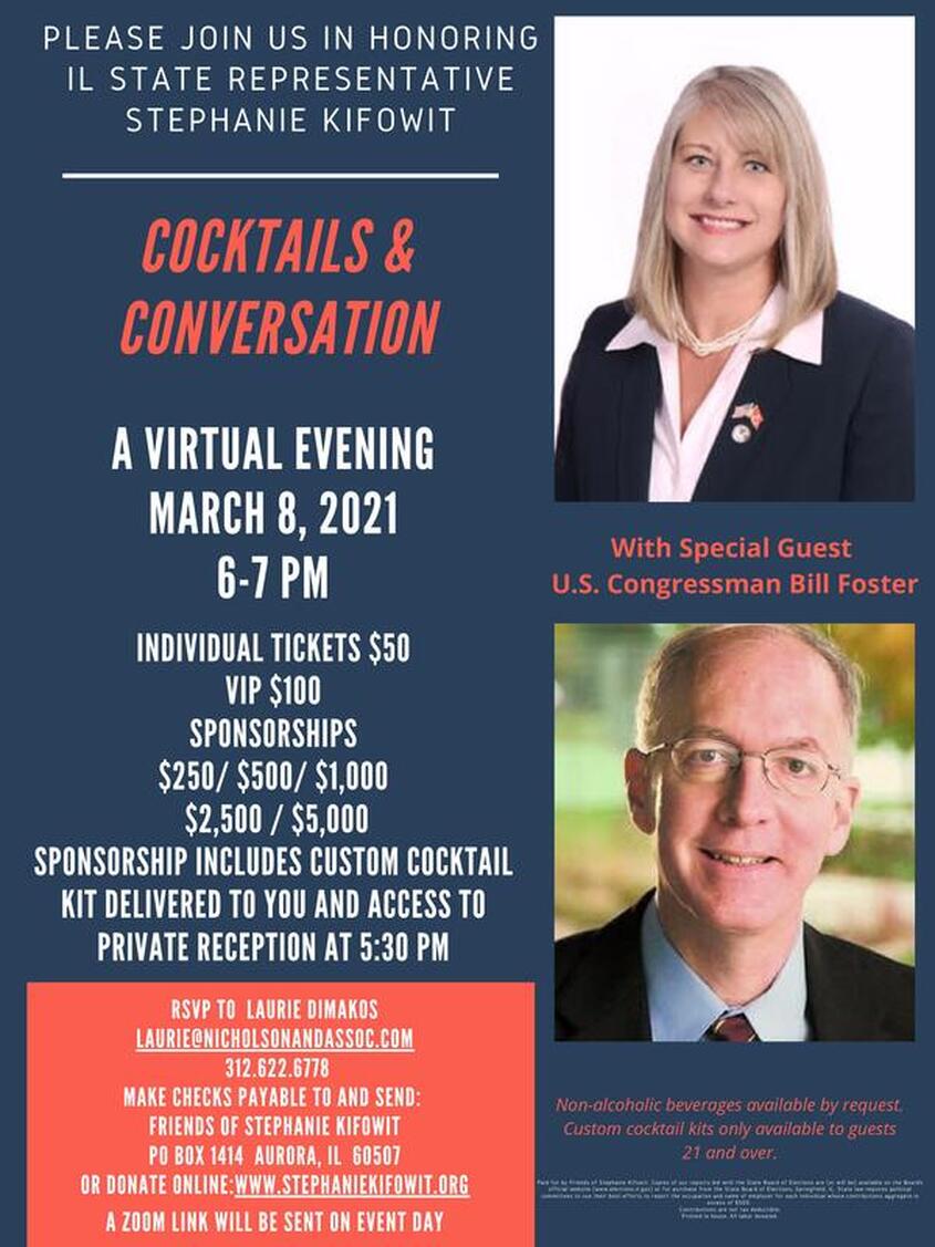 Cocktails and Conversation with Rep Kifowit and Rep Foster @ Virtual