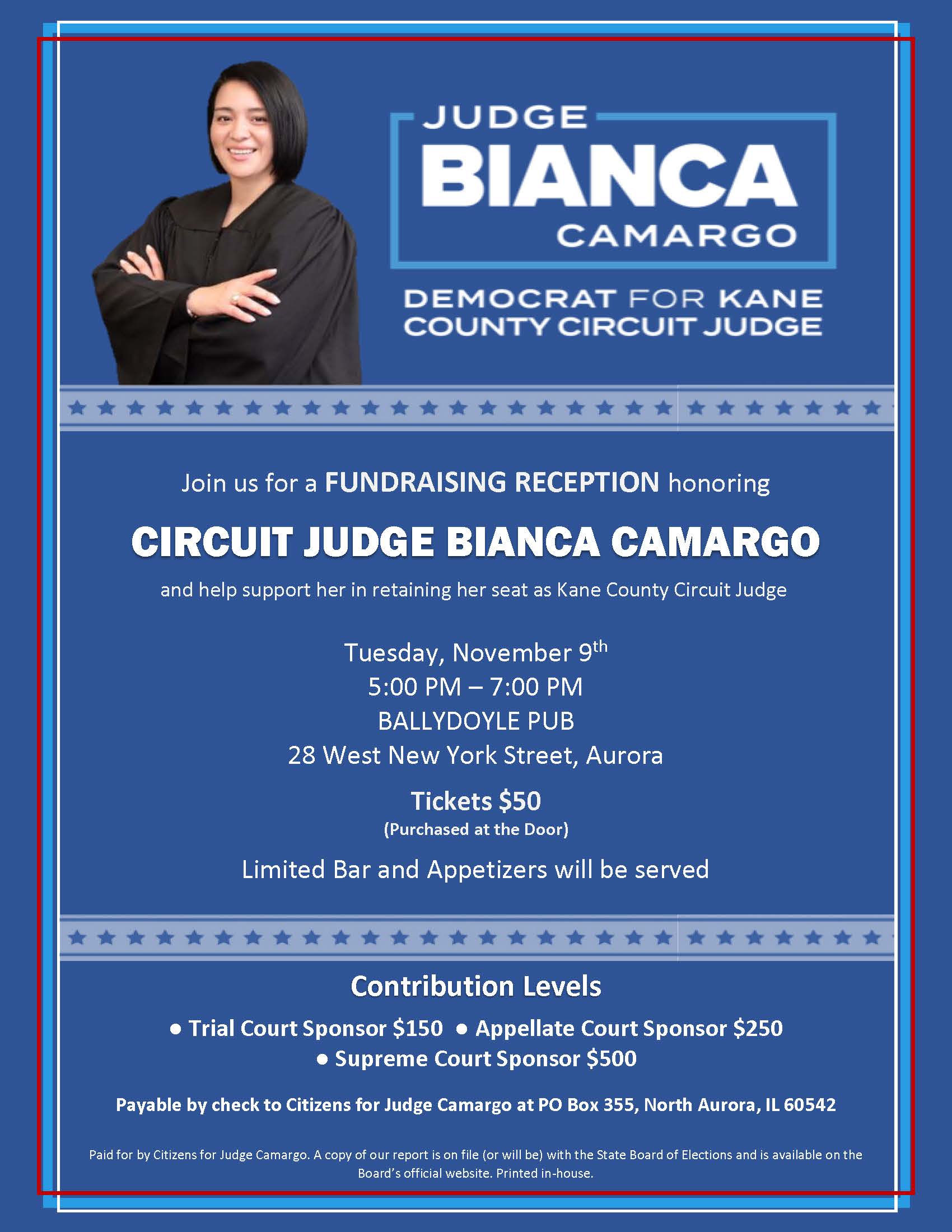Fundraising Reception for Circuit Judge Bianca Camargo @ Ballydoyle Pub