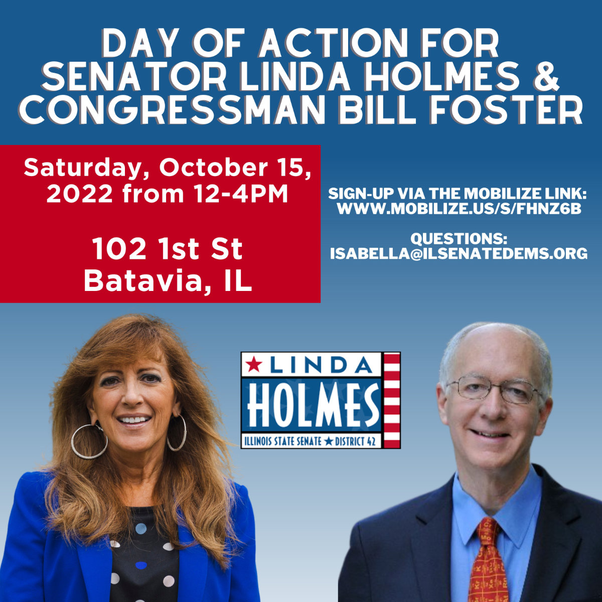 senator linda holmes and congressman bill foster day of action