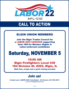 Workers' Rights Canvass in Elgin! @ Elgin Firefighters Local 439