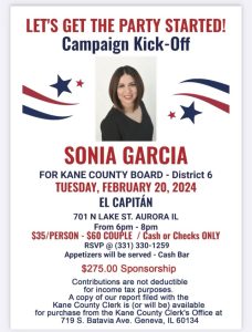 Sonia Garcia for Kane County Board District 6 Campaign Kickoff @ El Capitan
