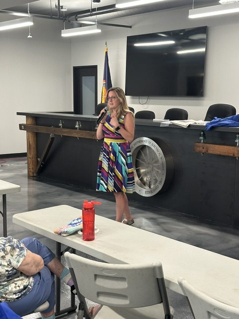 penny wegman speaks to huntley area dems