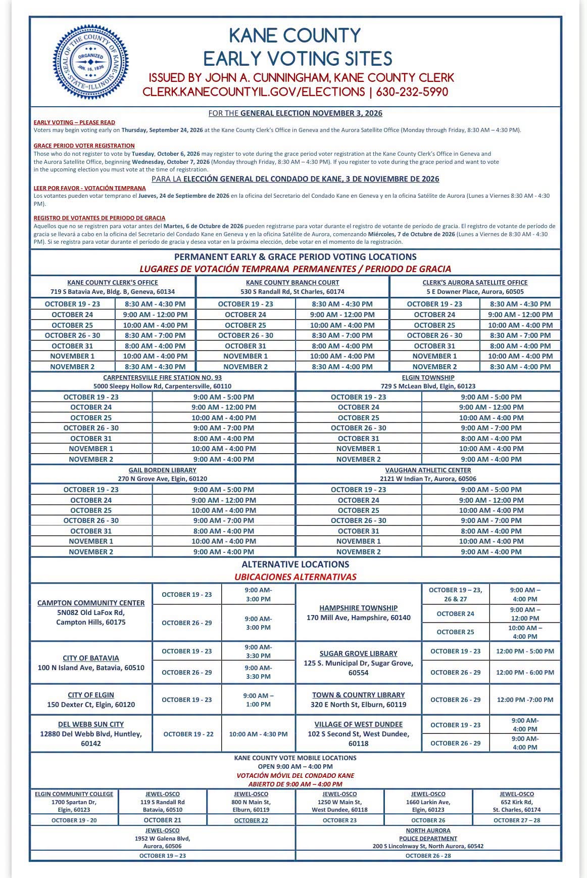 kane county early voting sites